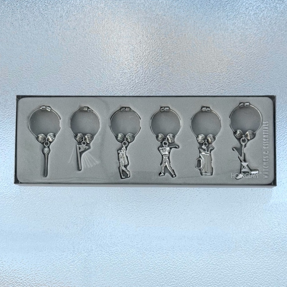 Golf Themed Silver-Tone Metal Wine Charms ~ Set of 6